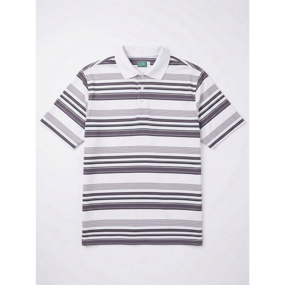 Ben Hogan Performance Men’s Polo Shirt L Striped White Gray Black Short Sleeve
